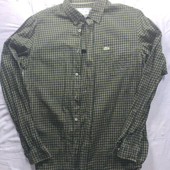 Lacoste Other - Lacoste Shirt Mens Small Green Gingham Check Regular Fit Cotton Button Up